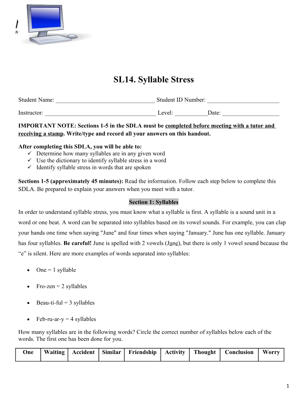 SL14. Syllable Stress