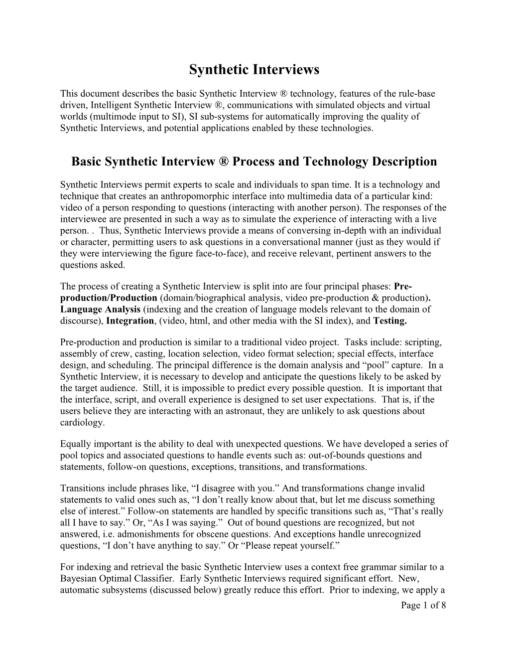 Basic Synthetic Interview Process and Technology Description