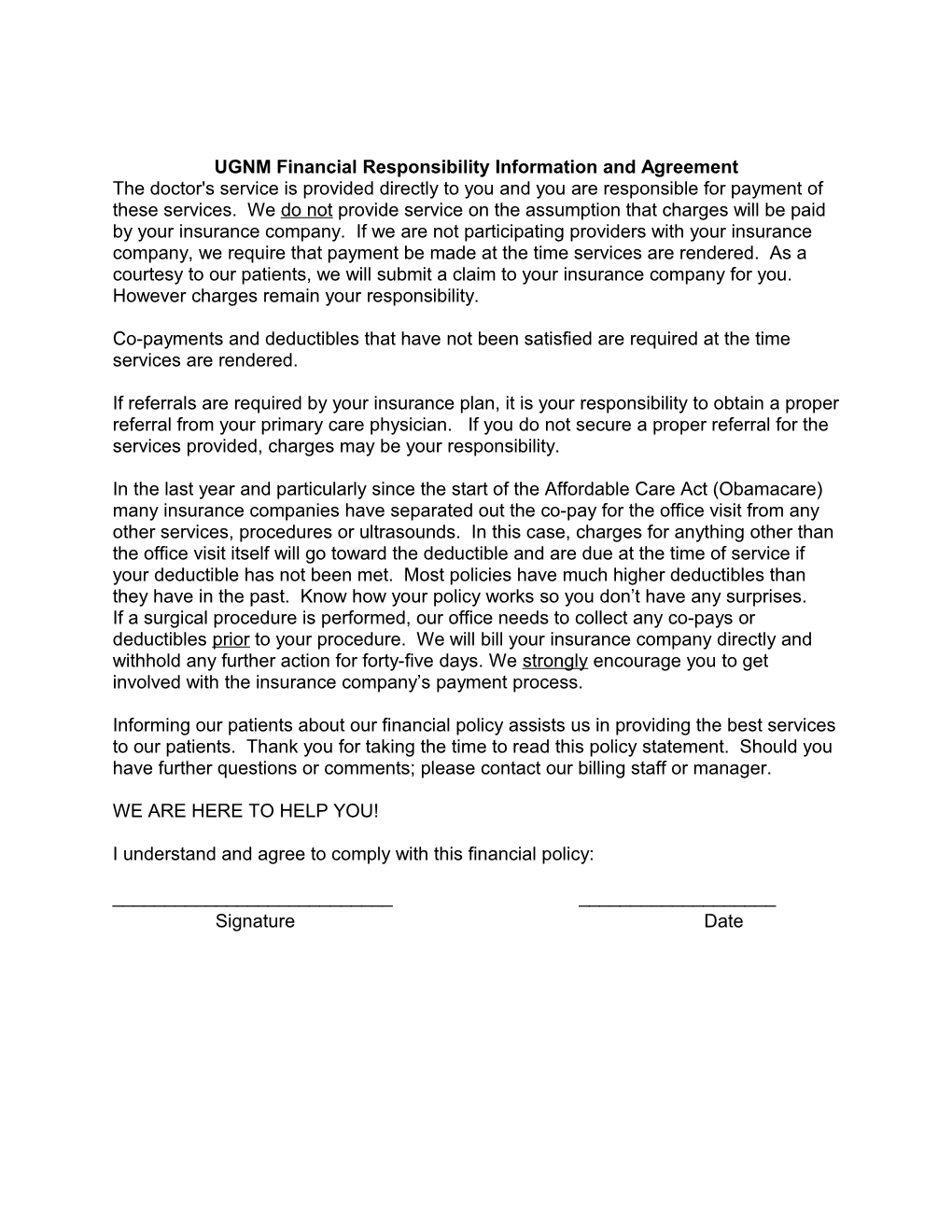 UGNM Financial Responsibility Information and Agreement