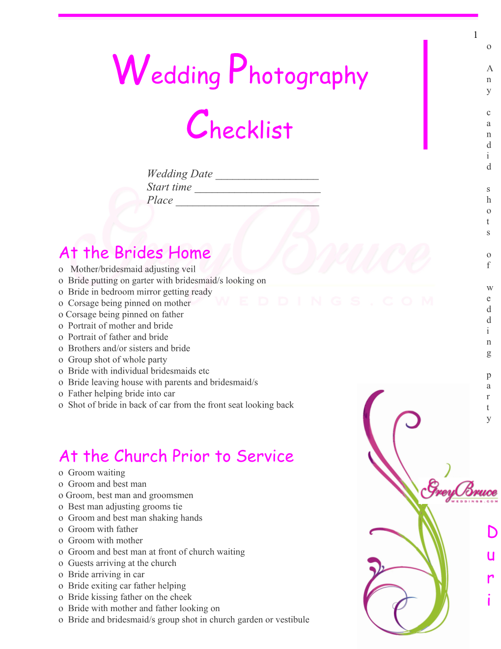 Wedding Photography Checklist