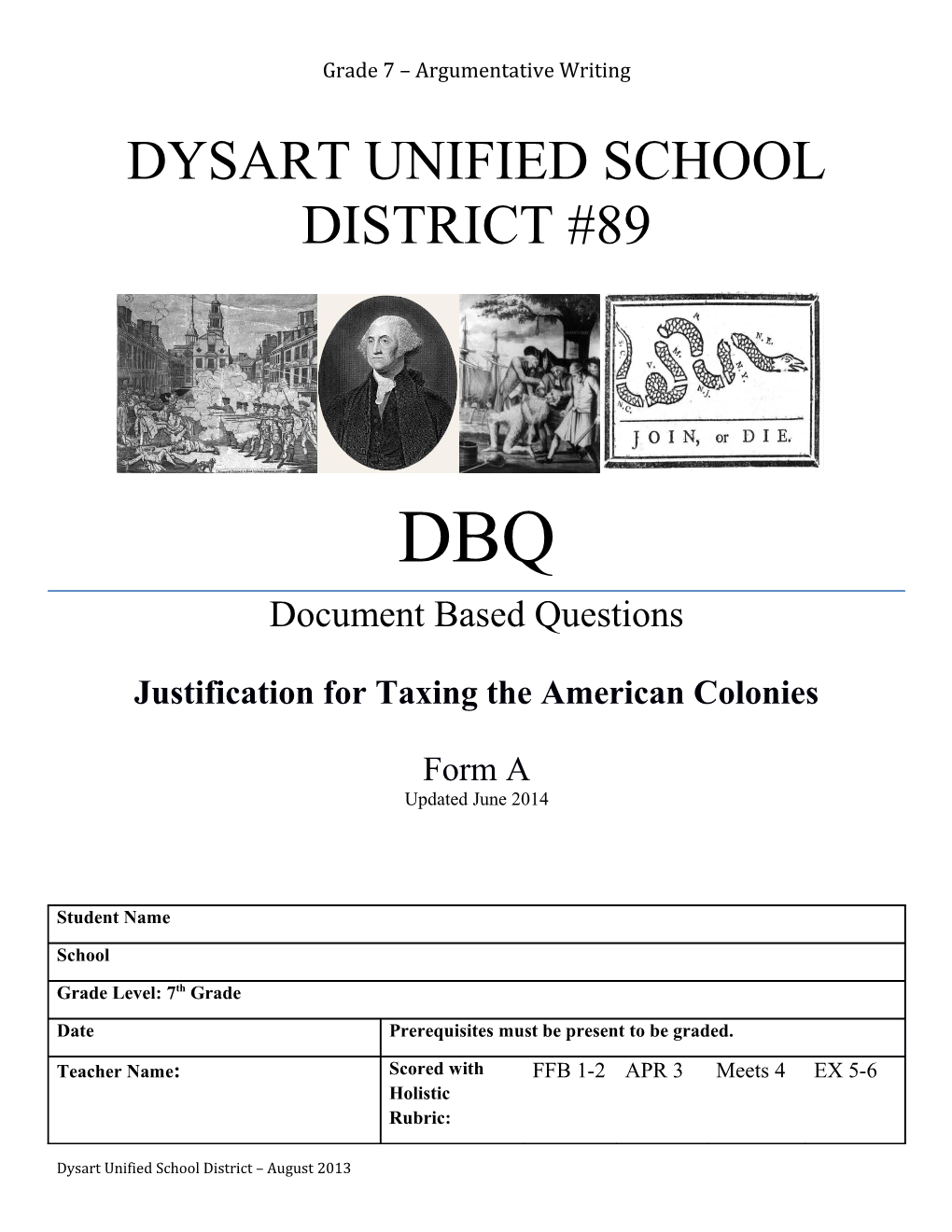DBQ Rubric As Adopted for the 6Th, 7Th and 8Th Grade Social Studies