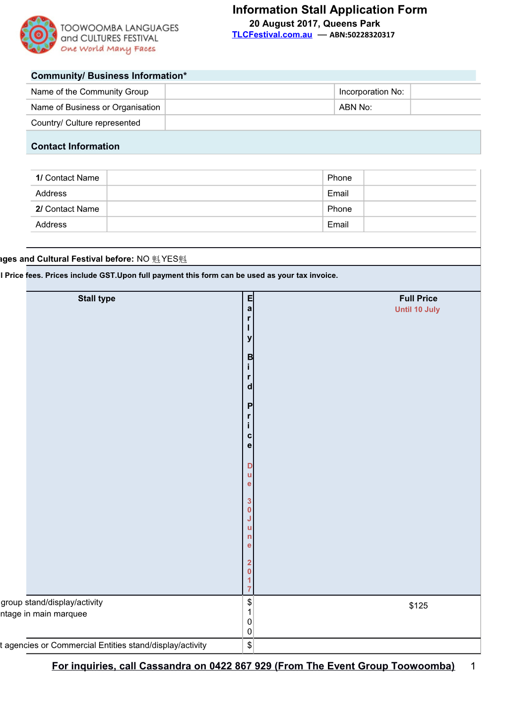 Information Stall Application Form