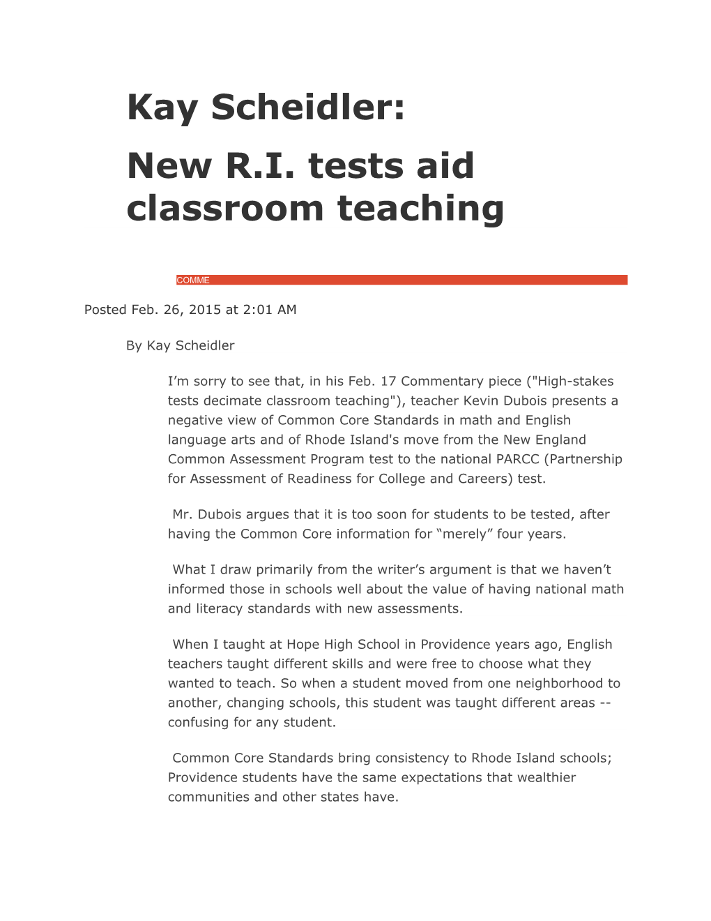 New R.I. Tests Aid Classroom Teaching