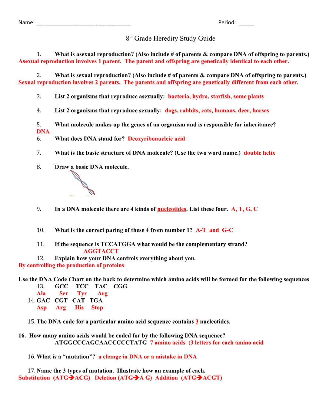 8Th Grade Heredity Study Guide