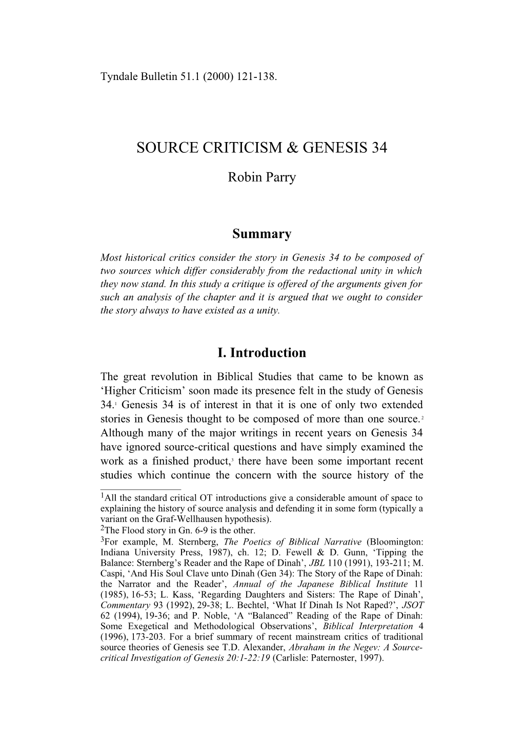 Source Criticism and Genesis 34