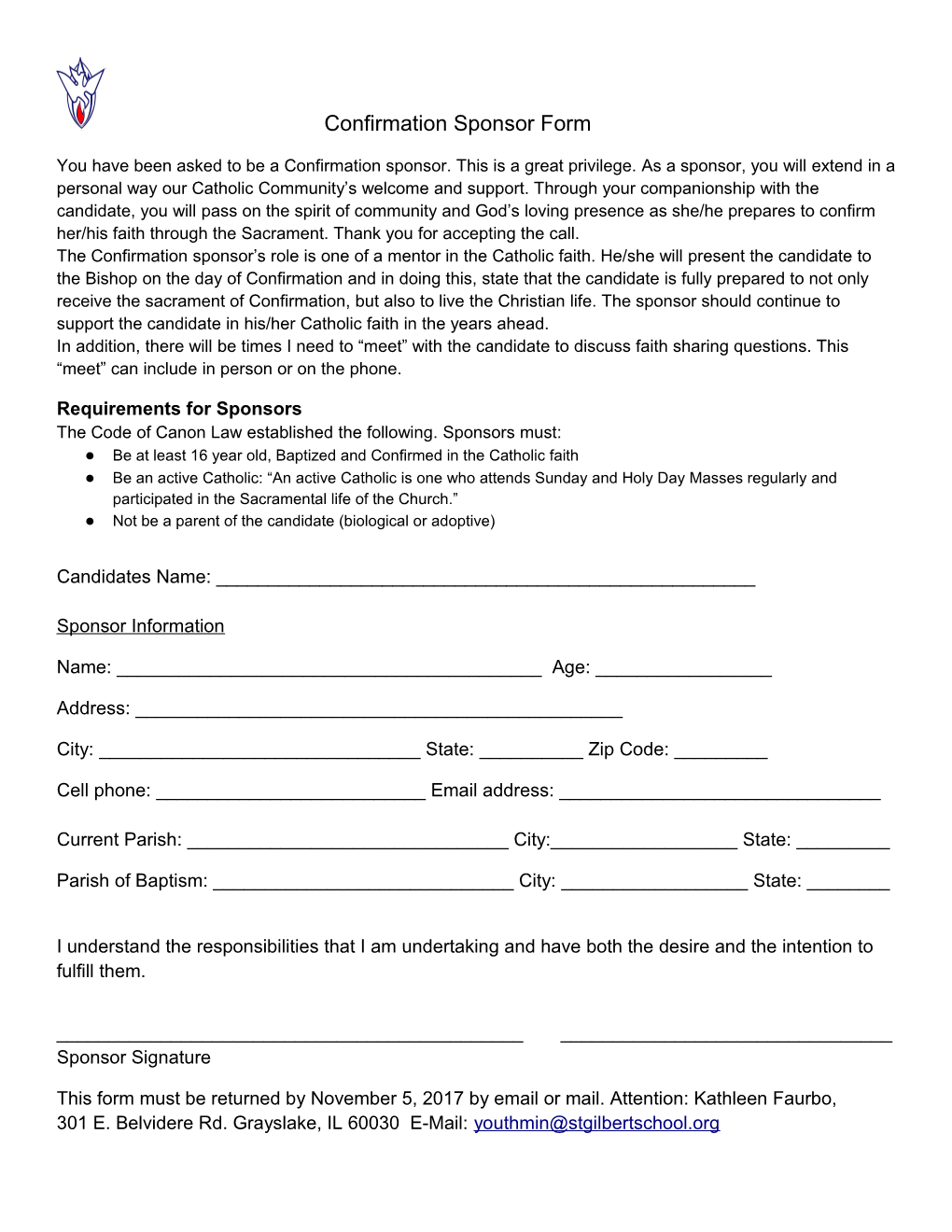 Confirmation Sponsor Form