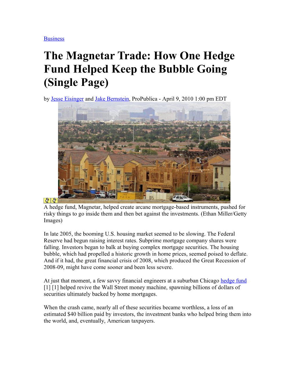 The Magnetar Trade: How One Hedge Fund Helped Keep the Bubble Going (Single Page)