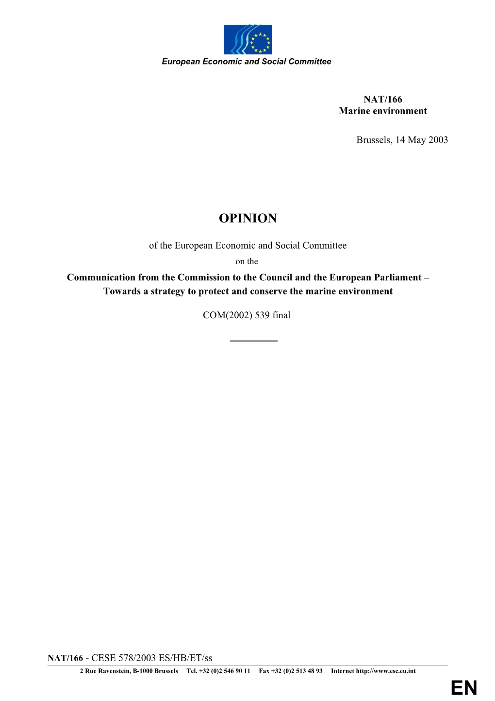 Committee Opinion CES578-2003 AC EN
