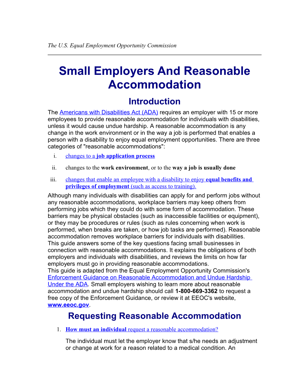 Small Employers and Reasonable Accommodation