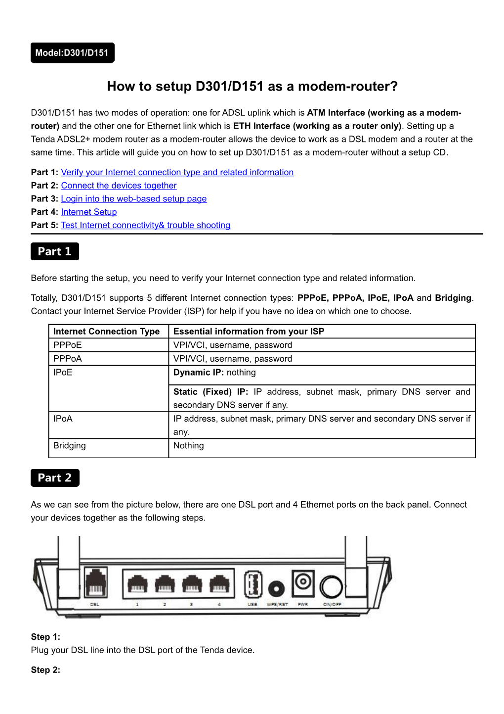 How to Setup D301/D151 As a Modem-Router?