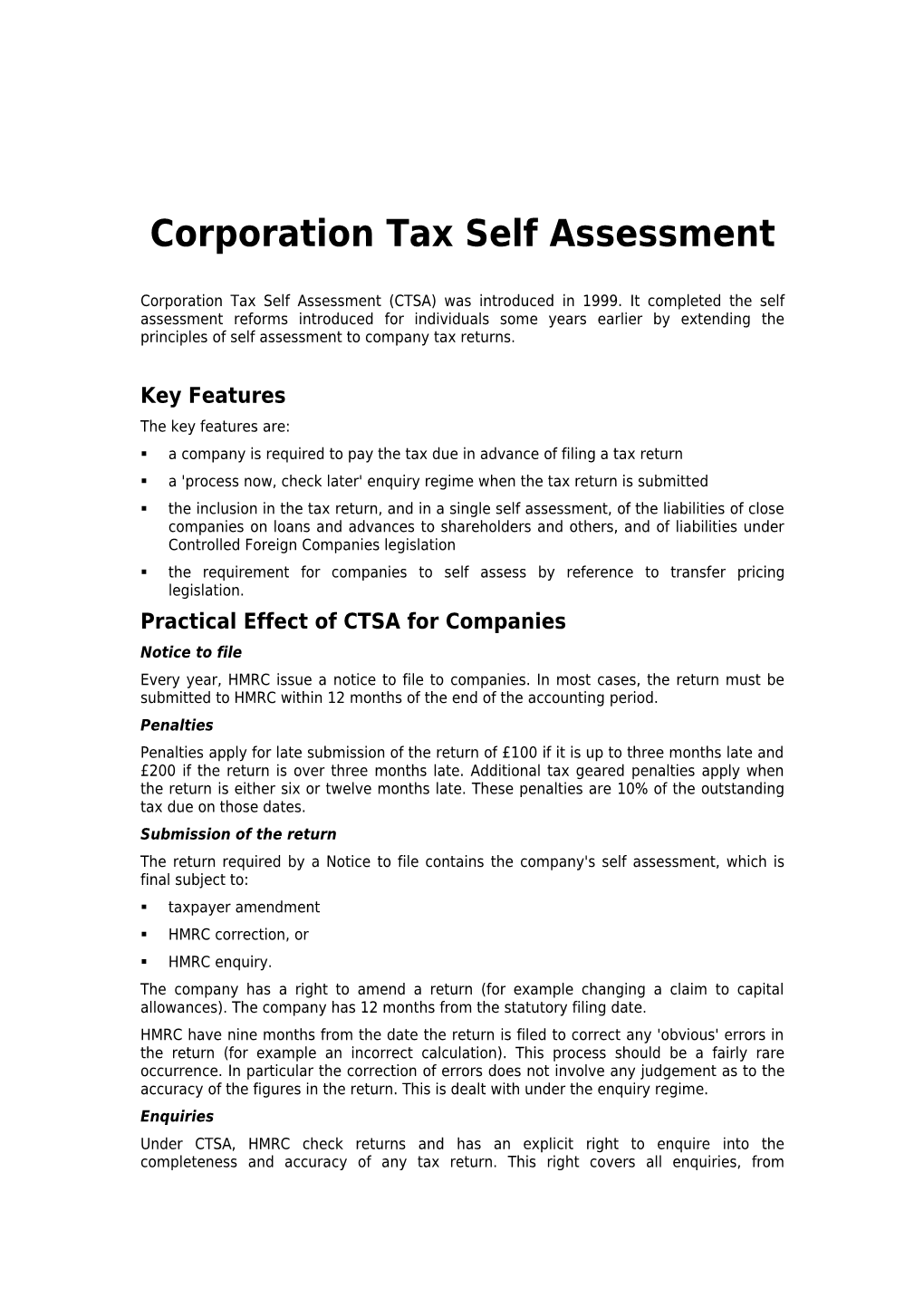 Corporation Tax Self Assessment