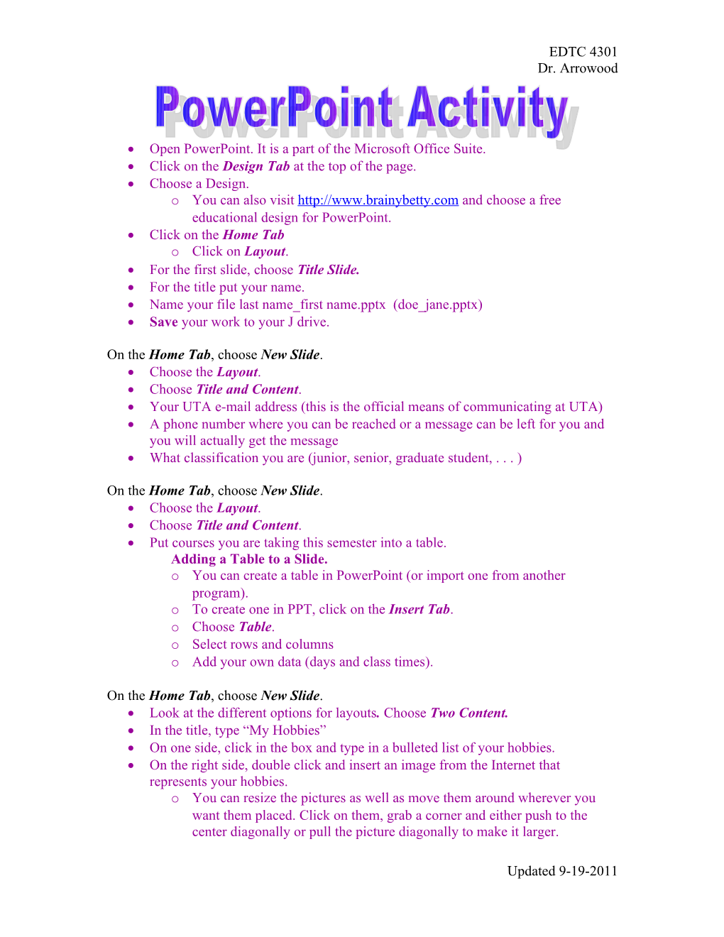 Powerpoint for Parents Click Sheet