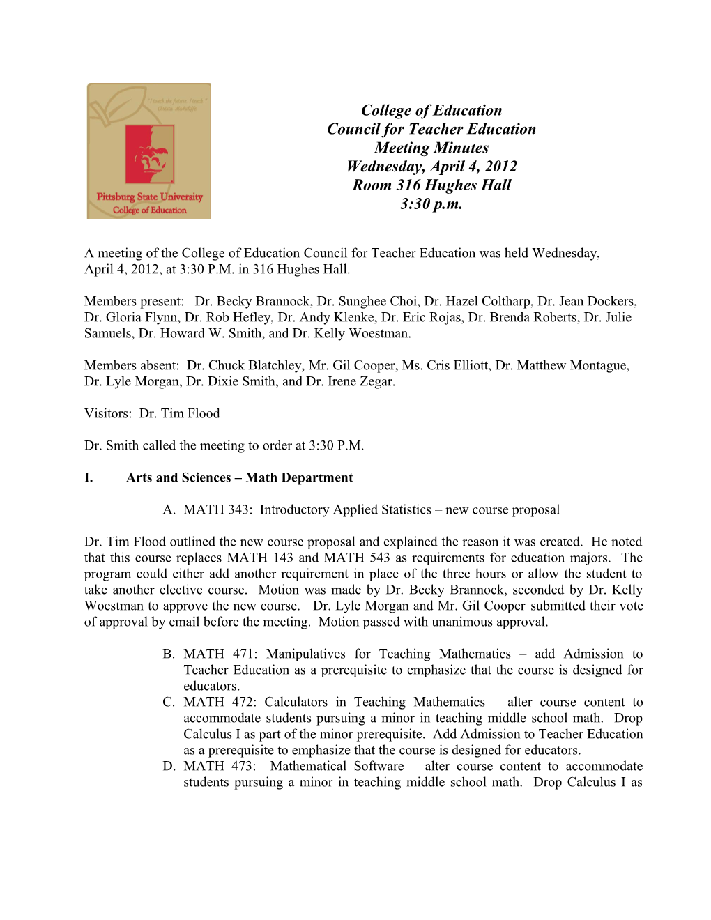 Council for Teacher Education Minutes April 4, 2012 Page 2