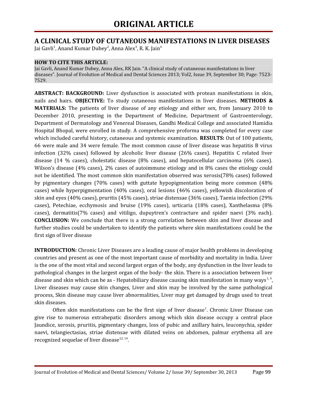 A Clinical Study of Cutaneous Manifestations in Liver Diseases