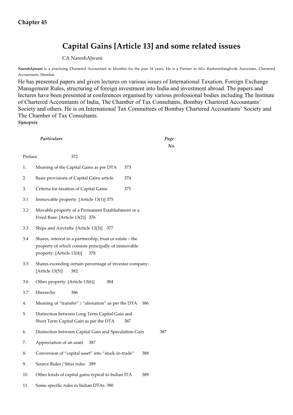 Capital Gains Article 13 and Some Related Issues