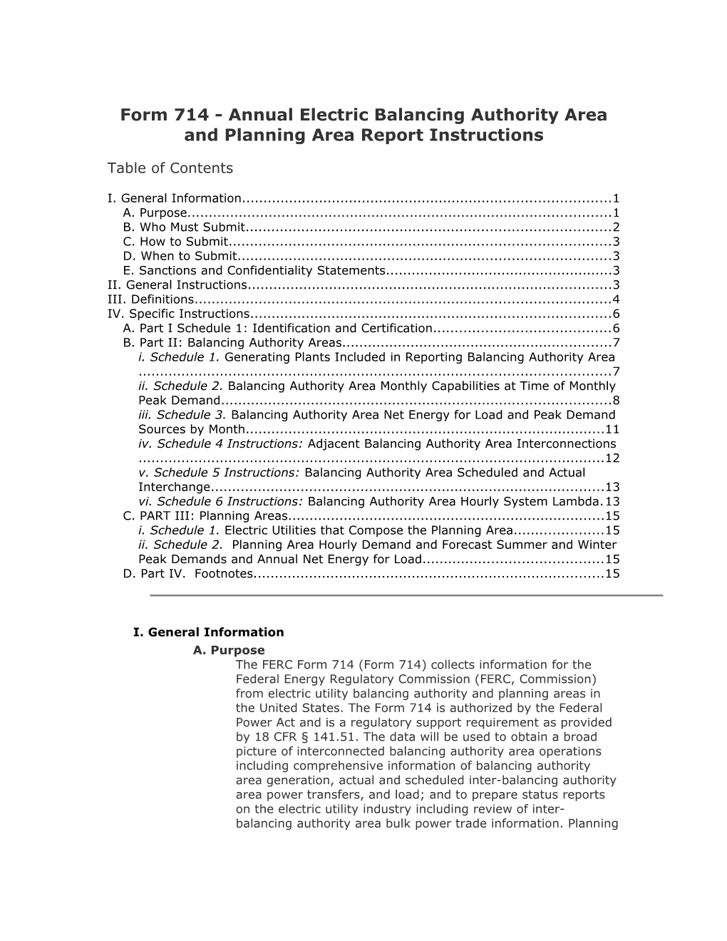 Form 714 - Annual Electric Balancing Authority Area