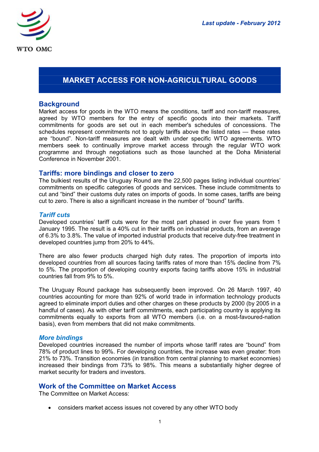 Market Access for Non-Agricultural Goods