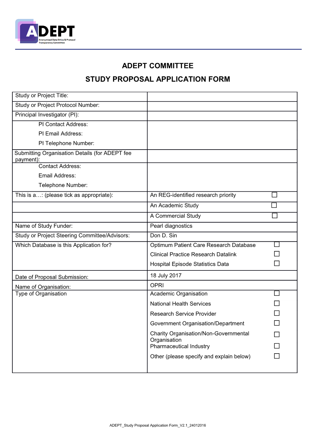 Study Proposal Application Form