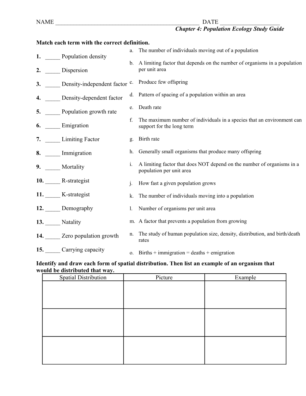 Chapter 3 and 4 Study Guide for Biology