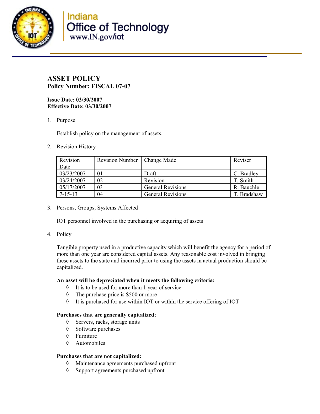 Policy Number: FISCAL 07-07