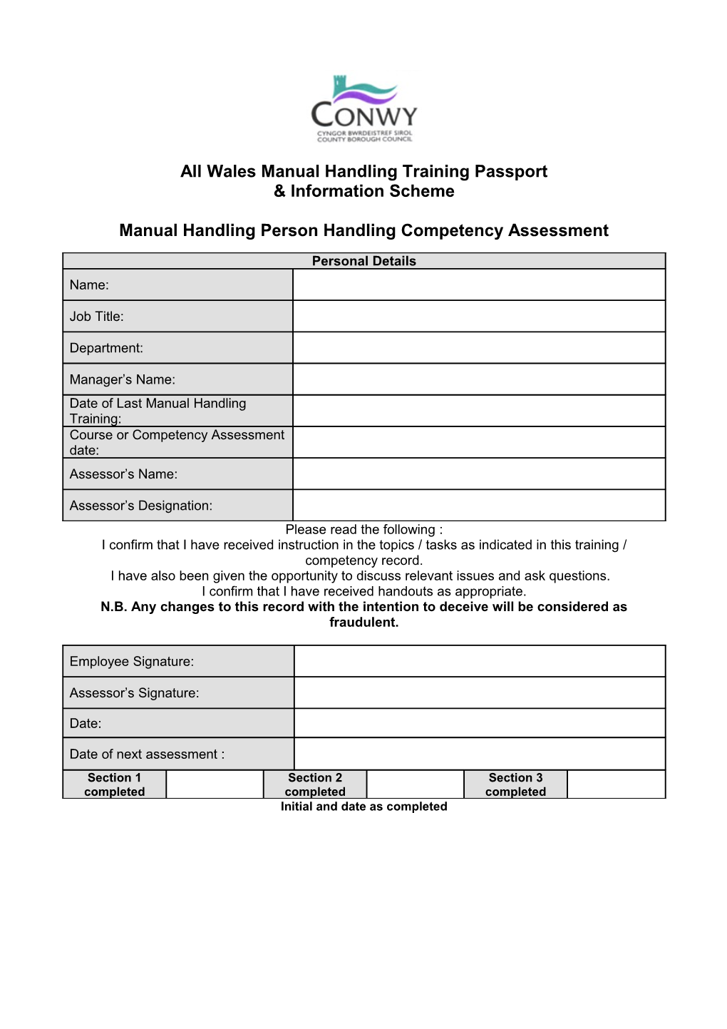 All Wales Manual Handling Training Passport