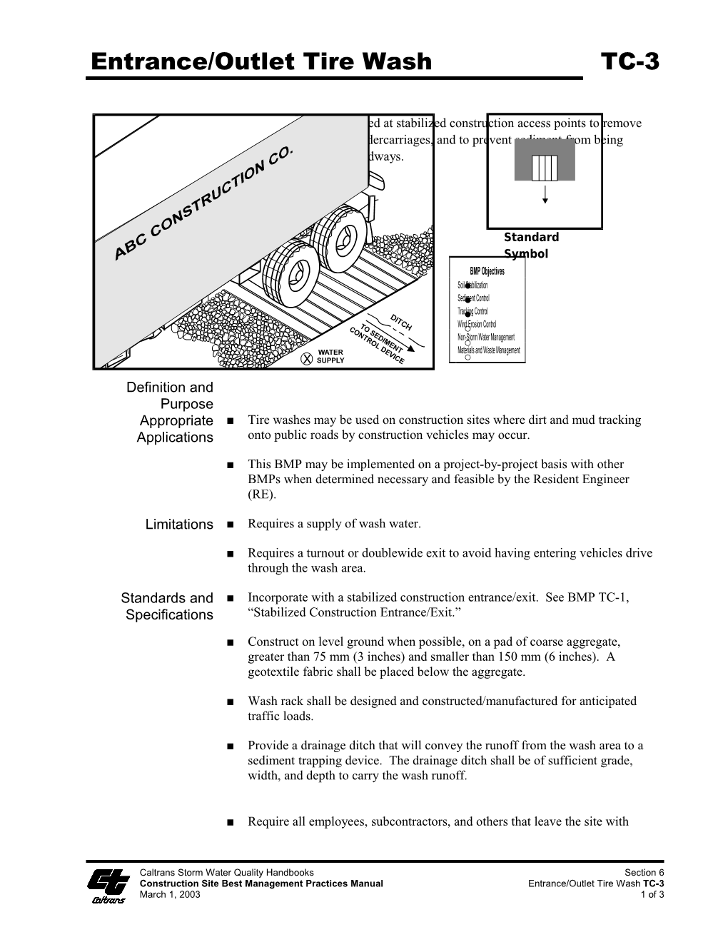 Construction Site Best Management Practices Manualentrance/Outlet Tire Wash TC-3