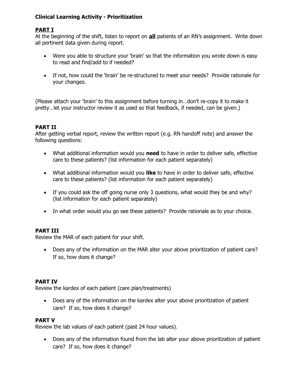 Clinical Learning Activity - Prioritization