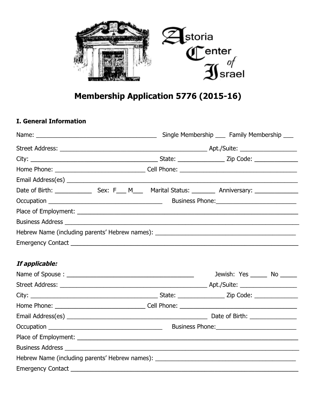 Membership Application 5776 (2015-16)