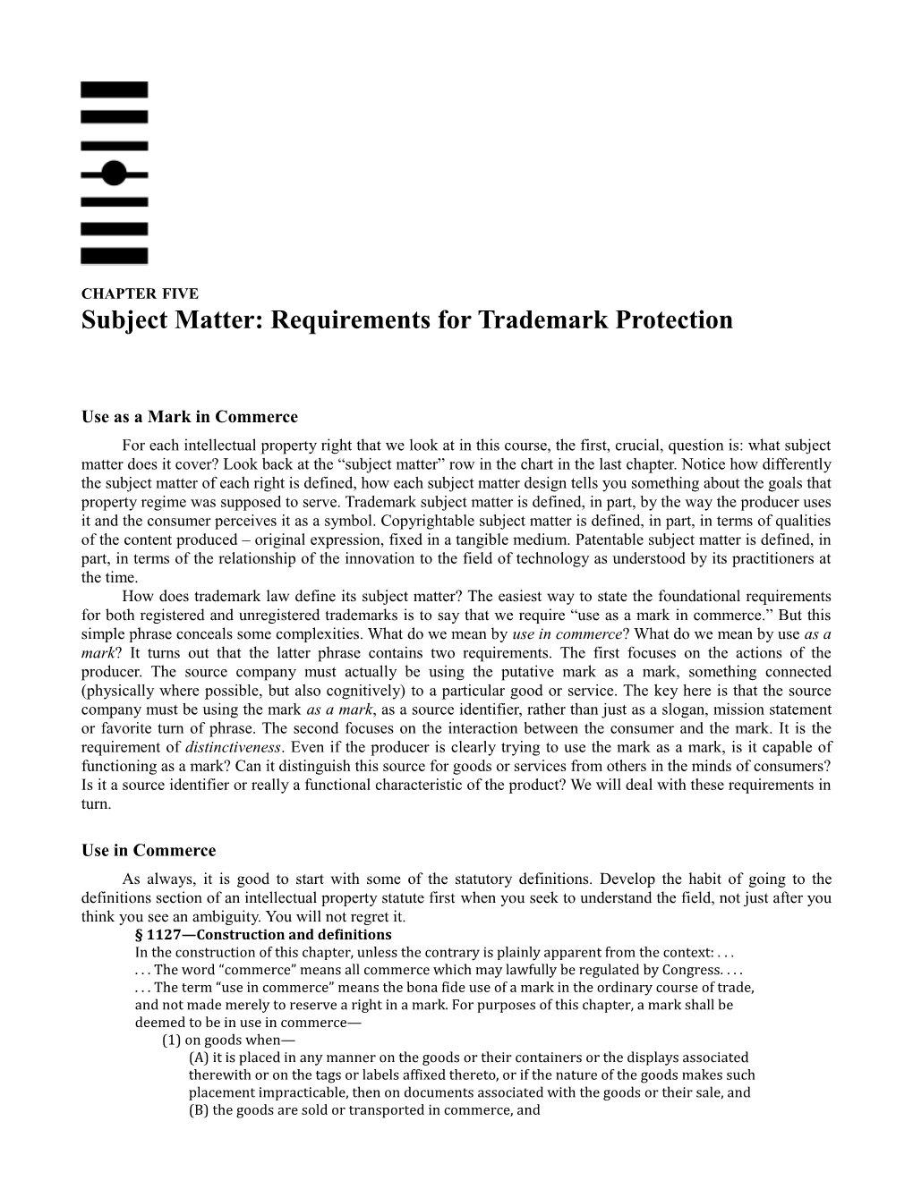 Subject Matter: Requirements for Trademark Protection