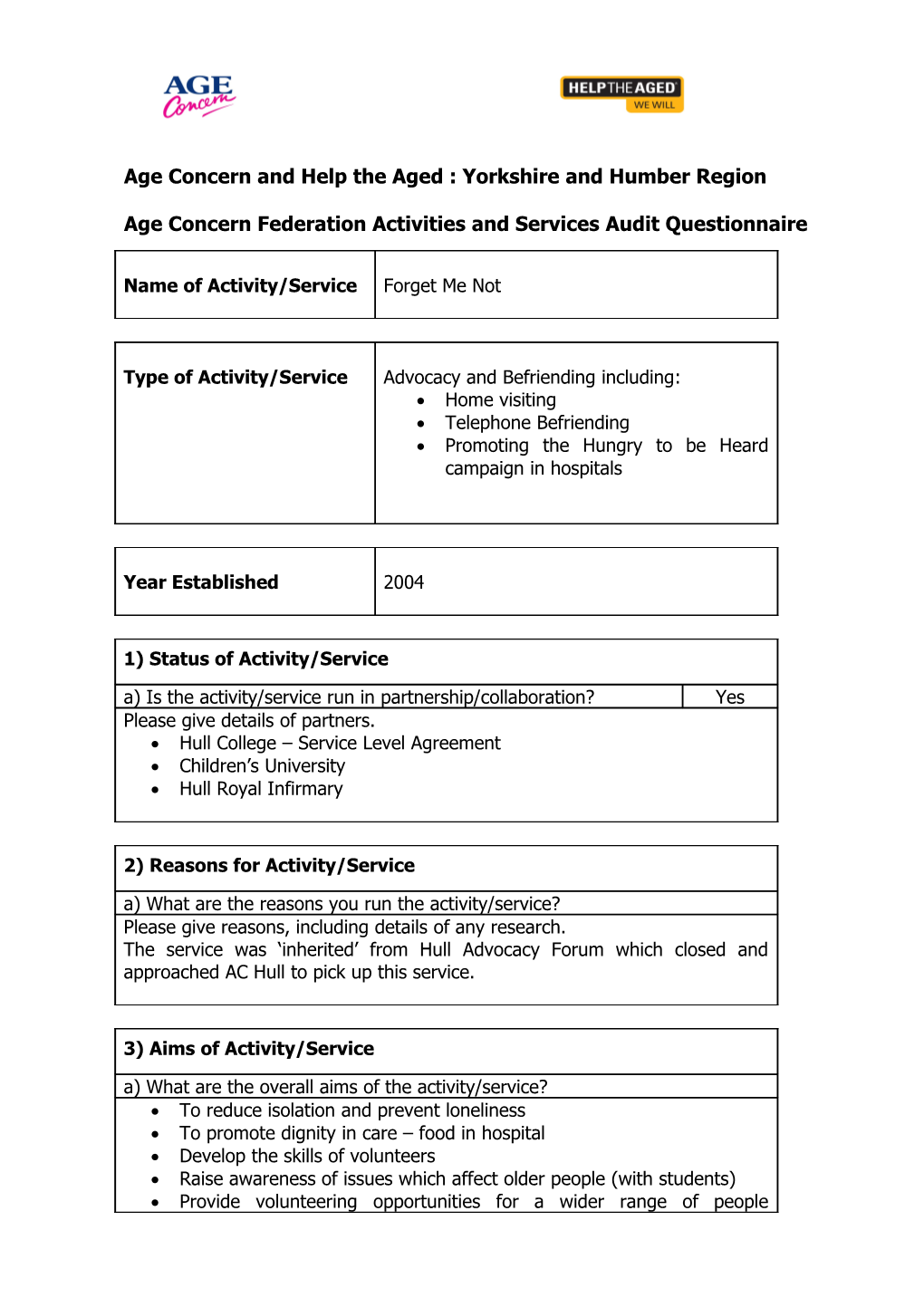 Age Concern and Help the Aged Yorkshire and Humber