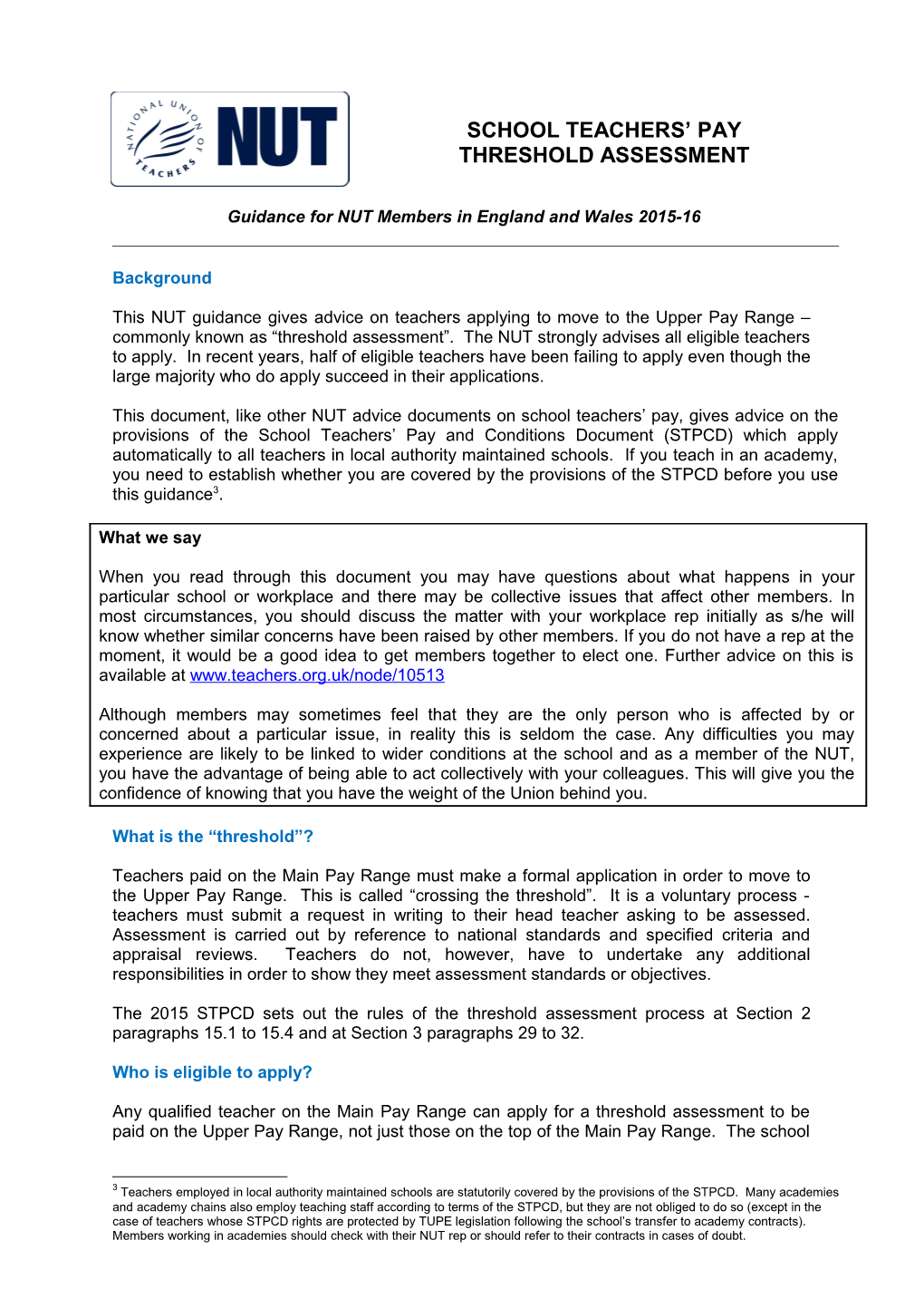 Guidance for NUT Members in England and Wales 2015-16 s1