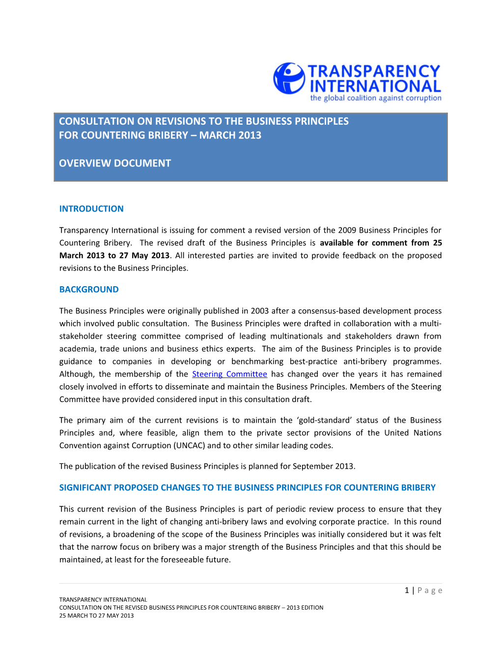 Significant Proposed Changes to the Business Principles for Countering Bribery