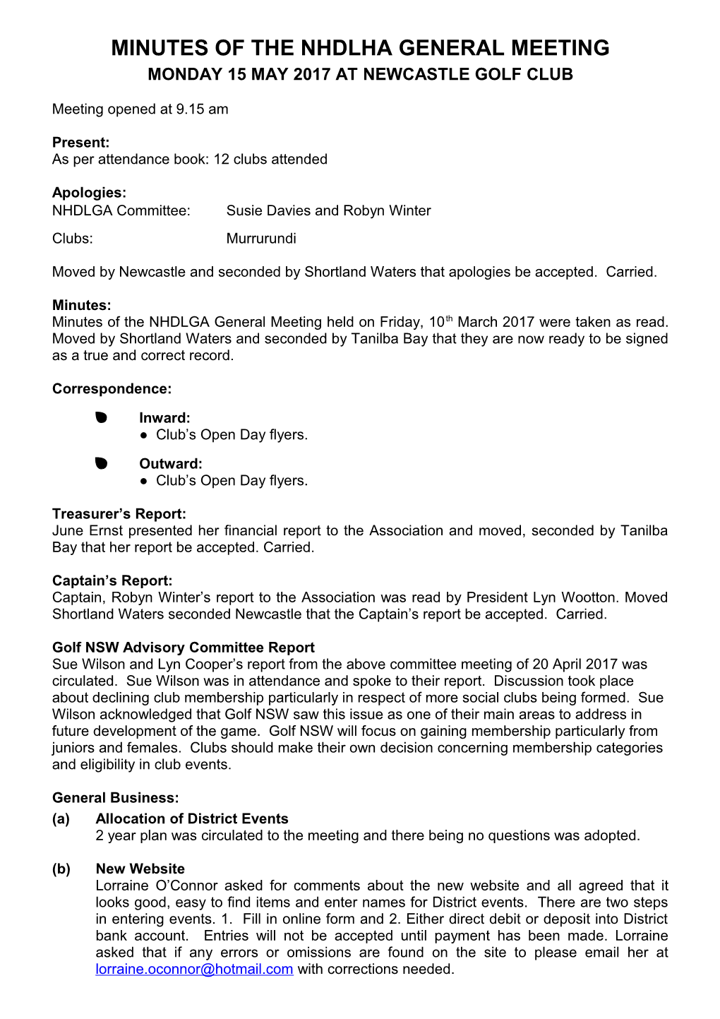 Minutes of the Nhdlha General Meeting