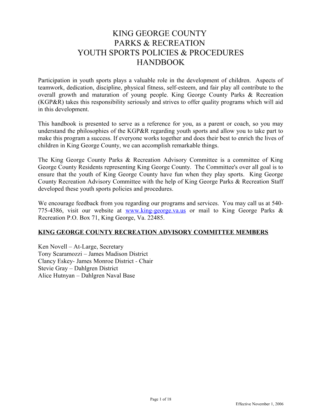 Youth Sports Policies & Procedures