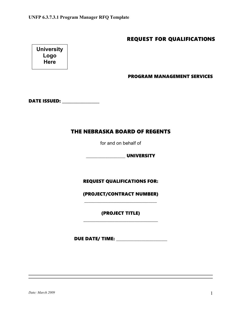 REQUEST for STATEMENTS of QUALIFICATIONS (Soqs)