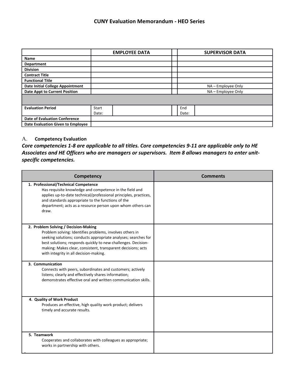 CUNY Evaluation Memorandum - HEO Series