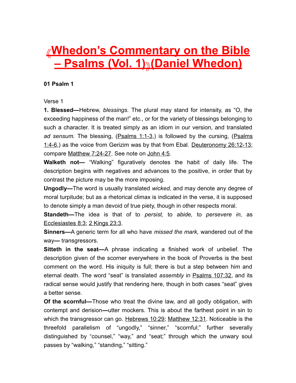 Whedon S Commentary on the Bible Psalms (Vol. 1) (Daniel Whedon)