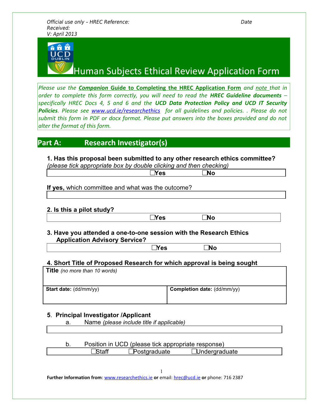 Human Subjects Ethical Review Application Form