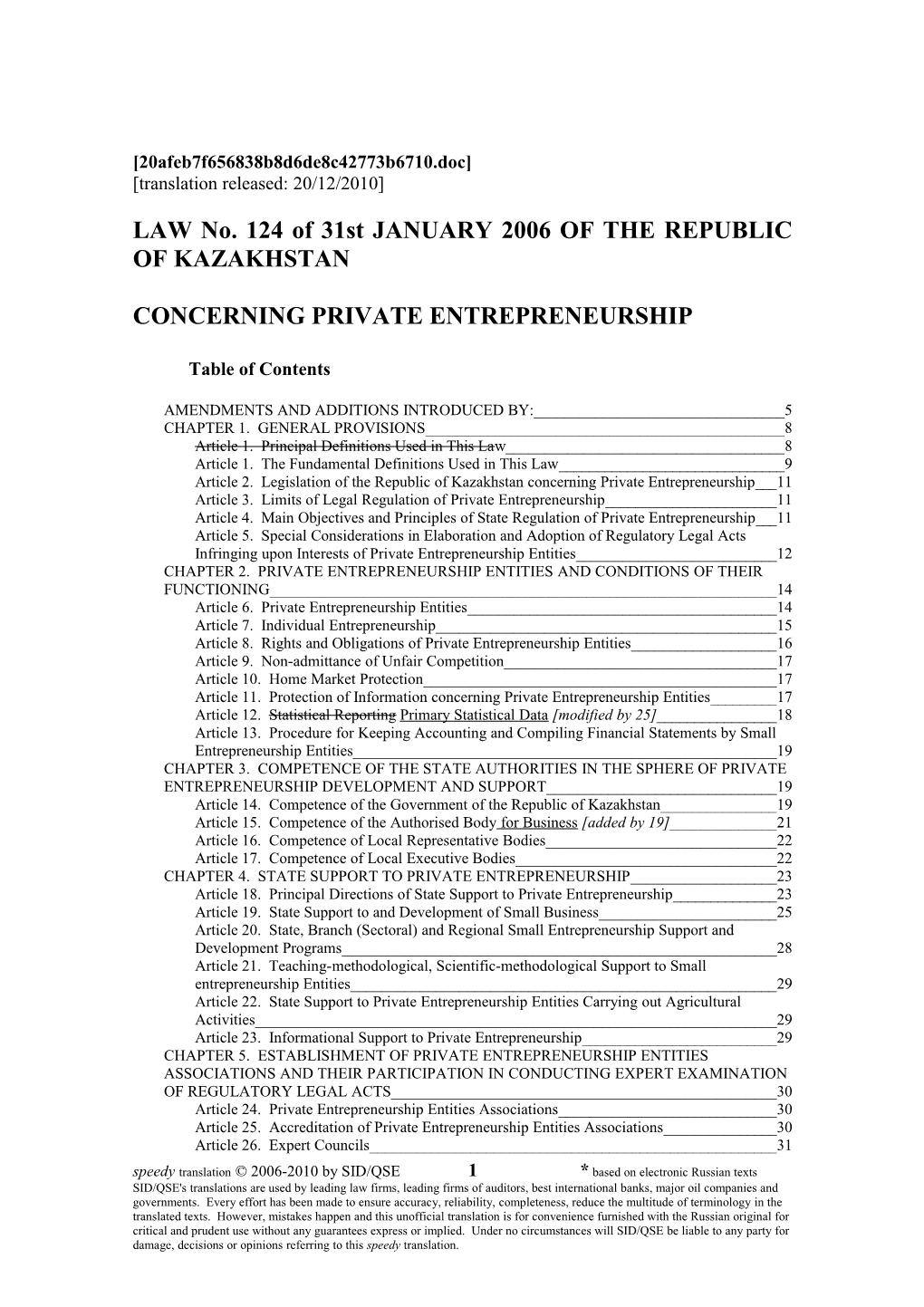 Law No. 124 Revised and Updated