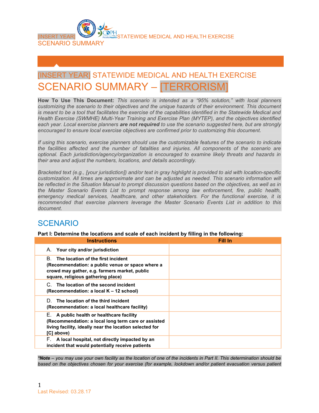 Statewide Medical and Health Exercise Scenario Summary