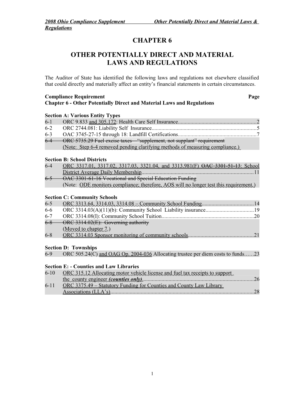 2008Ohio Compliance Supplement Other Potentially Direct and Material Laws & Regulations