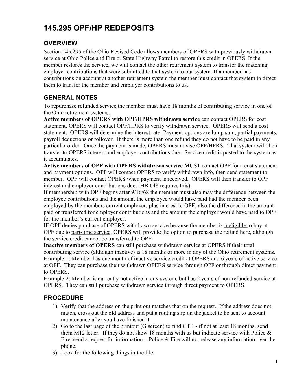 145.295 Opf/Hp Redeposits