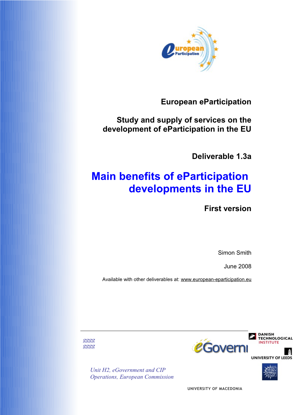 Study and Supply of Services on the Development of Eparticipation in the EU