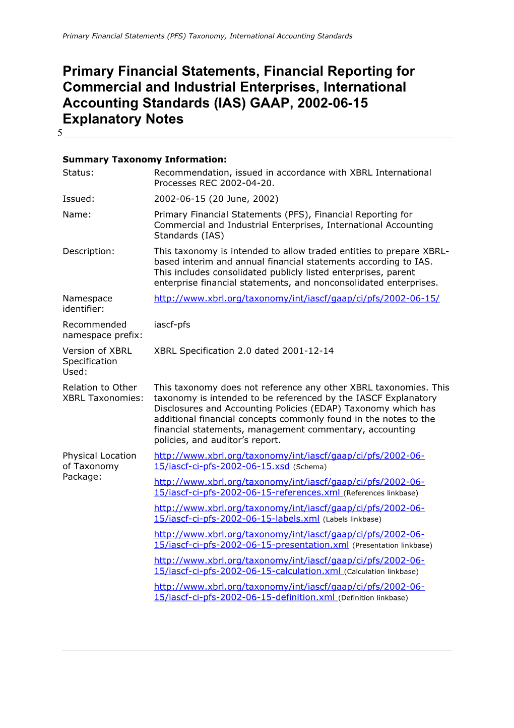 IAS Taxonomy Core FS Narrative Draft