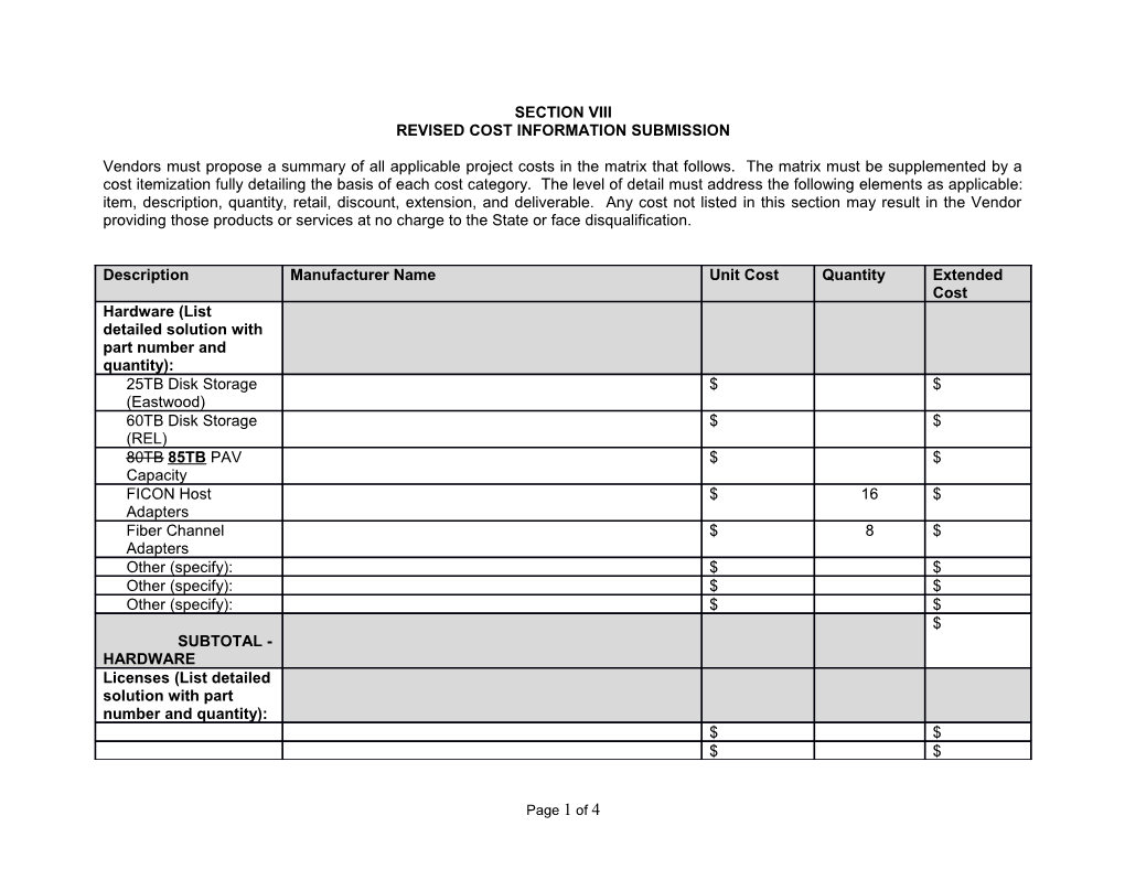 Revised Cost Information Submission