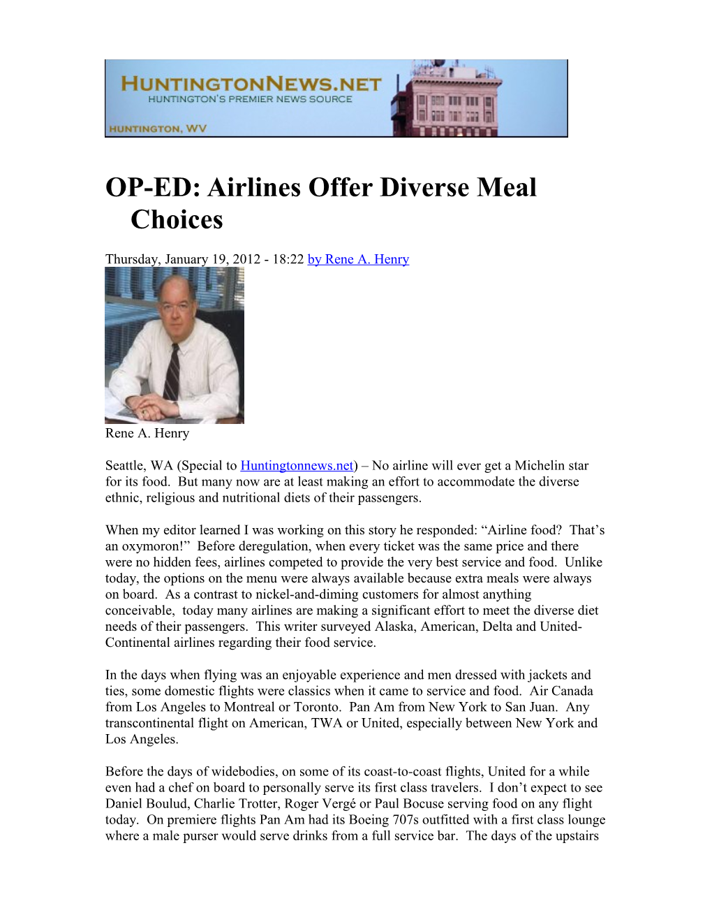 OP-ED: Airlines Offer Diverse Meal Choices