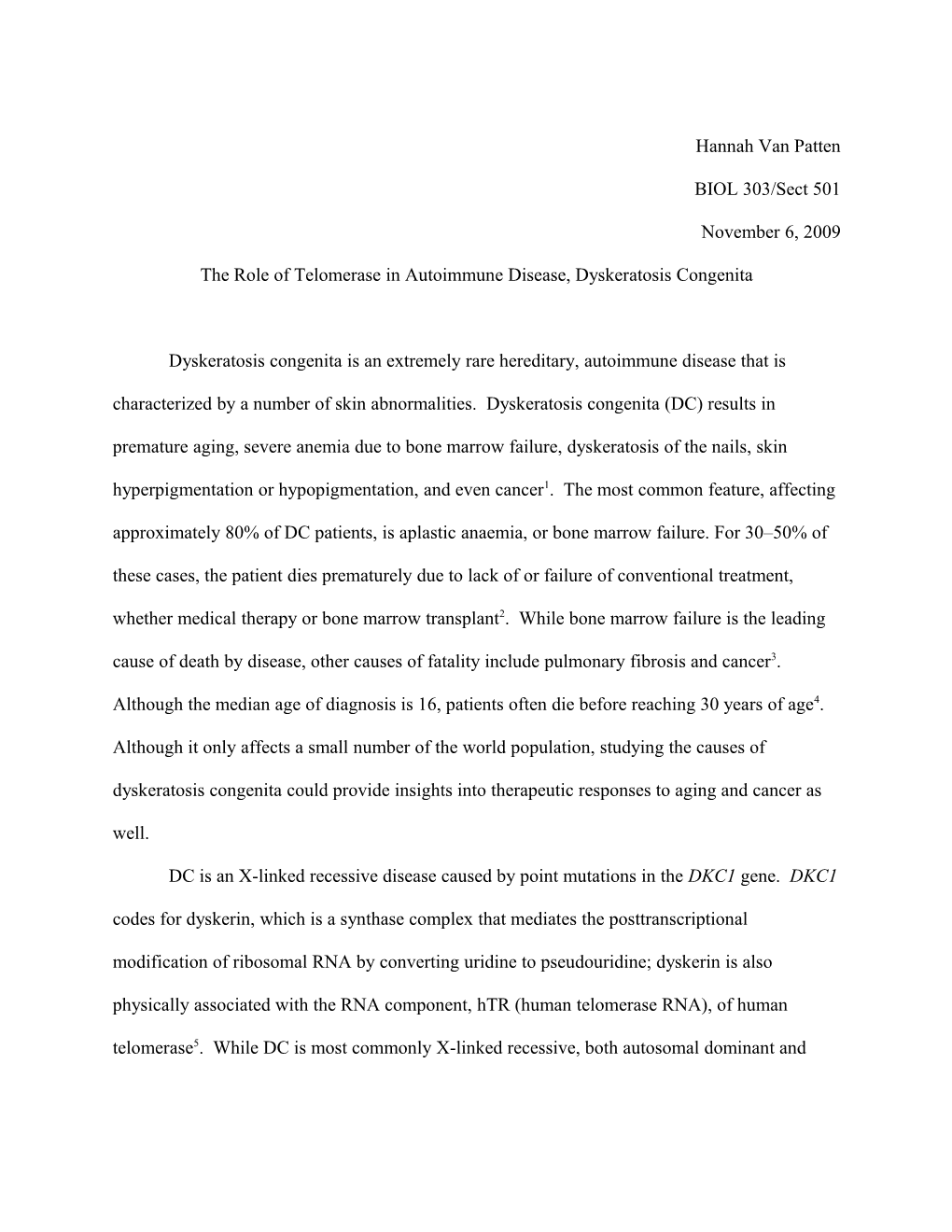 The Role of Telomerase in Autoimmune Disease, Dyskeratosis Congenita