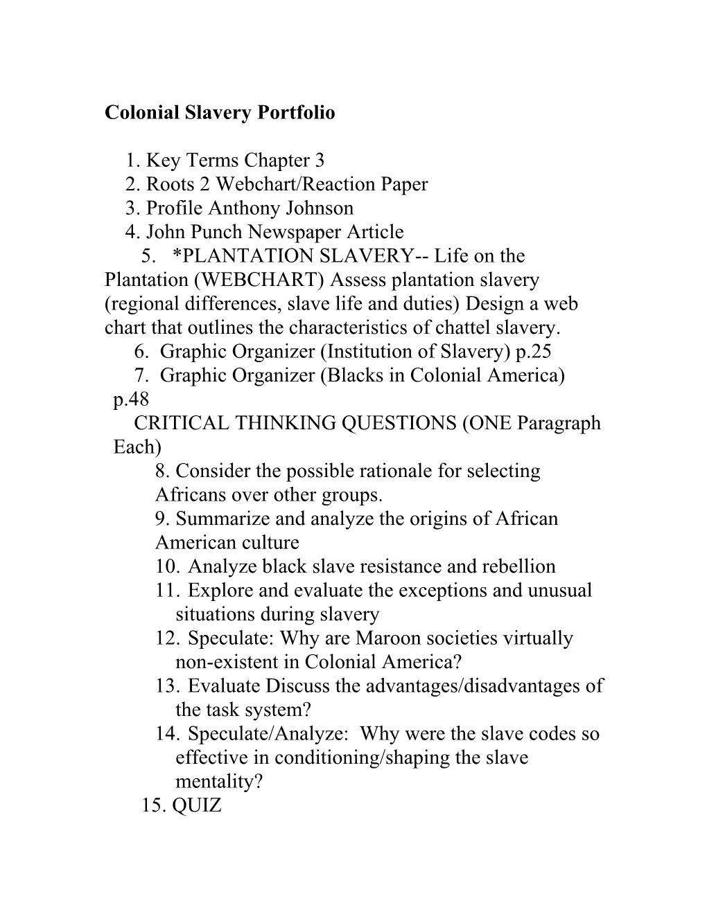 Colonial Slavery Portfolio