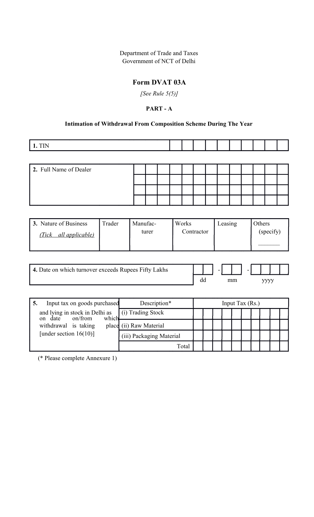 Intimation of Withdrawal from Composition Scheme During the Year