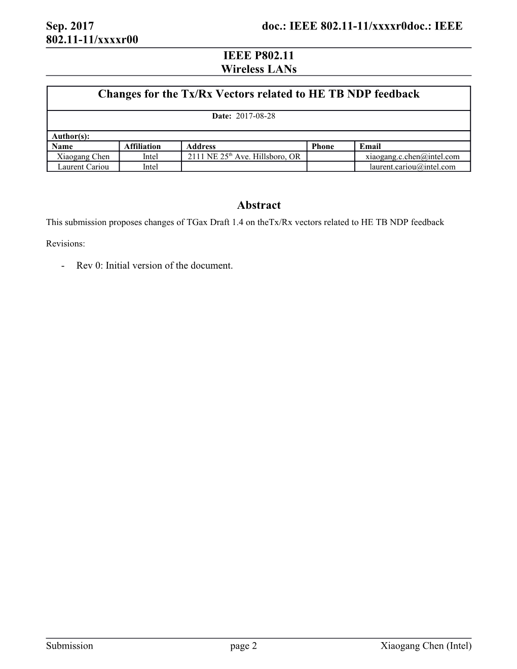 This Submission Proposes Changes of Tgax Draft 1.4On Thetx/Rx Vectors Related to HE TB